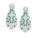 Rhodium-Plated Silver Toned Green American Diamond Choker Necklace with Earrings Jewellery Set