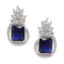 Rhodium-Plated Silver Toned American Diamond studded Paisley Shaped Studs Earrings