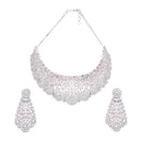 Rhodium-Plated Silver Toned Pink American Diamond Choker Necklace with Earrings Jewellery Set