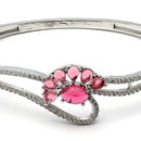 Rhodium Plated Silver Toned Flower Shaped Red American Diamond Studded  Bracelet