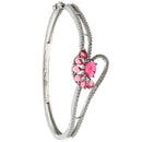 Rhodium Plated Silver Toned Flower Shaped Red American Diamond Studded  Bracelet