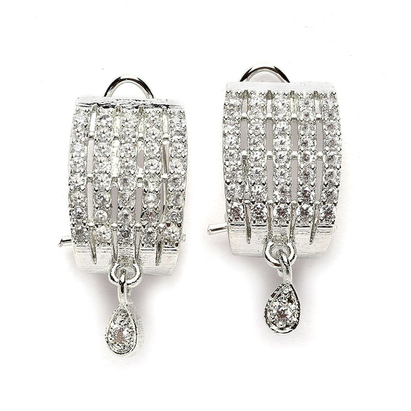 Rhodium-Plated Silver Toned White American Diamond studded Teardrop Shaped Studs Earrings