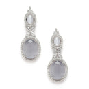 Rhodium-Plated Silver Toned Pink & White American Diamond studded Oval Shaped Drop Earrings