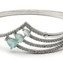 Rhodium-Plated Silver Toned Teardrop Shaped Sea Green  American Diamond Studded Bracelet