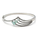 Rhodium-Plated Silver Toned Teardrop Shaped Sea Green  American Diamond Studded Bracelet