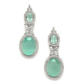Rhodium-Plated Silver Toned Pink & White American Diamond studded Oval Shaped Drop Earrings