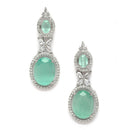 Rhodium-Plated Silver Toned Pink & White American Diamond studded Oval Shaped Drop Earrings