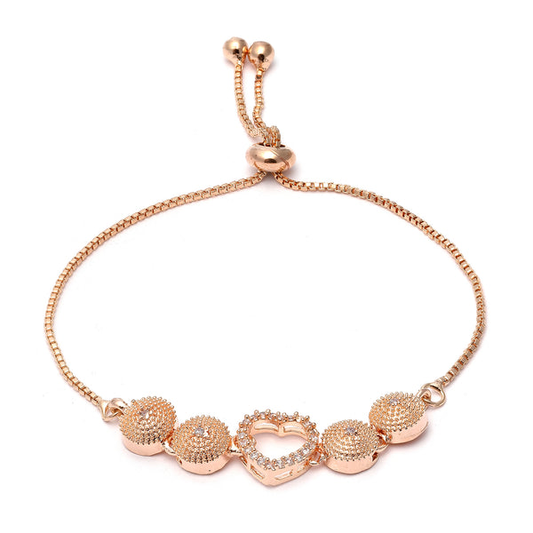 Rose Gold-Plated Heart Shaped White American Diamond Studded Bracelet