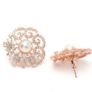 Rose Gold-Plated & White Floral Shaped Studs Earrings