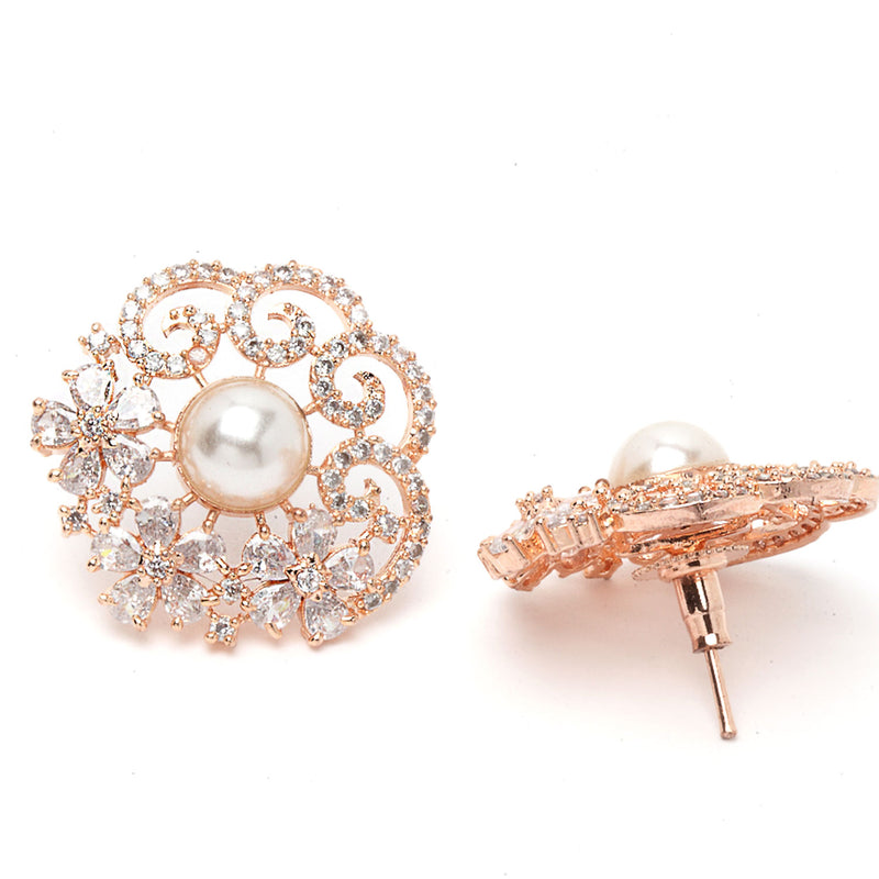 Rose Gold-Plated & White Floral Shaped Studs Earrings