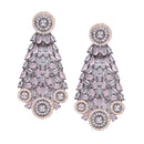 Rose Gold-Plated Gunmetal Toned Pink American Diamond Choker Necklace with Earrings Jewellery Set