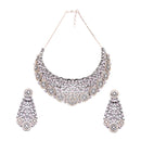Rose Gold-Plated Gunmetal Toned Pink American Diamond Choker Necklace with Earrings Jewellery Set