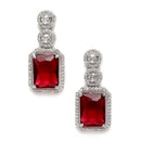 Rhodium-Plated Silver Toned Red & White American Diamond studded Geometric Shaped Drop Earrings