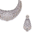 Rose Gold-Plated Gunmetal Toned Pink American Diamond Choker Necklace with Earrings Jewellery Set