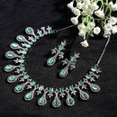 Rhodium-Plated Lime Green American Diamond Studded Designer Necklace & Earrings Jewellery Set