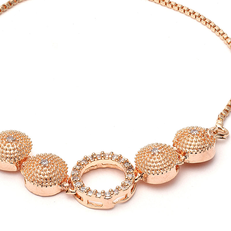 Rose Gold-Plated  Circular Shaped White American Diamond Studded Bracelet