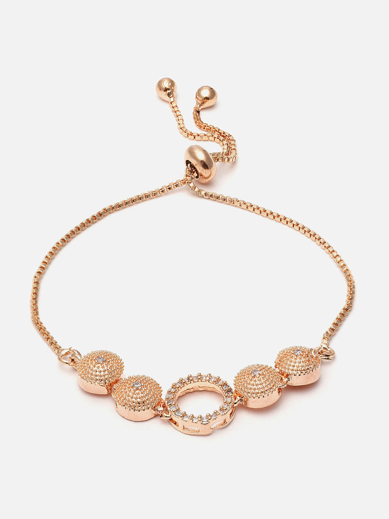 Rose Gold-Plated White American Diamond Studded Circular Shaped Link Bracelet