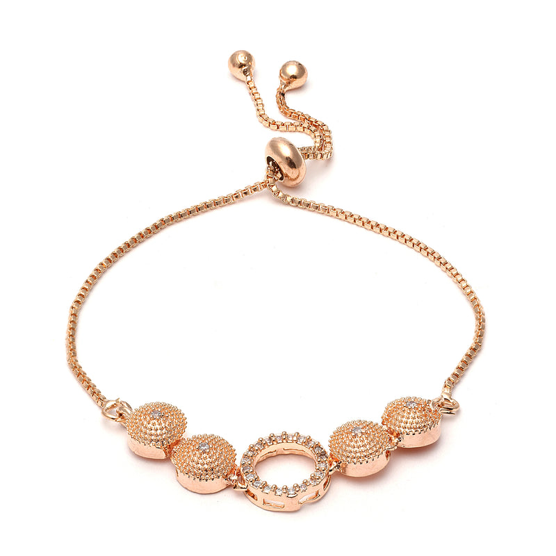 Rose Gold-Plated  Circular Shaped White American Diamond Studded Bracelet