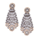 Rose Gold-Plated Gunmetal Toned White American Diamond Choker Necklace with Earrings Jewellery Set