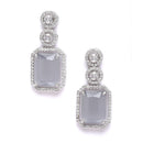 Rhodium-Plated Silver Toned Grey & White American Diamond studded Geometric Shaped Drop Earrings