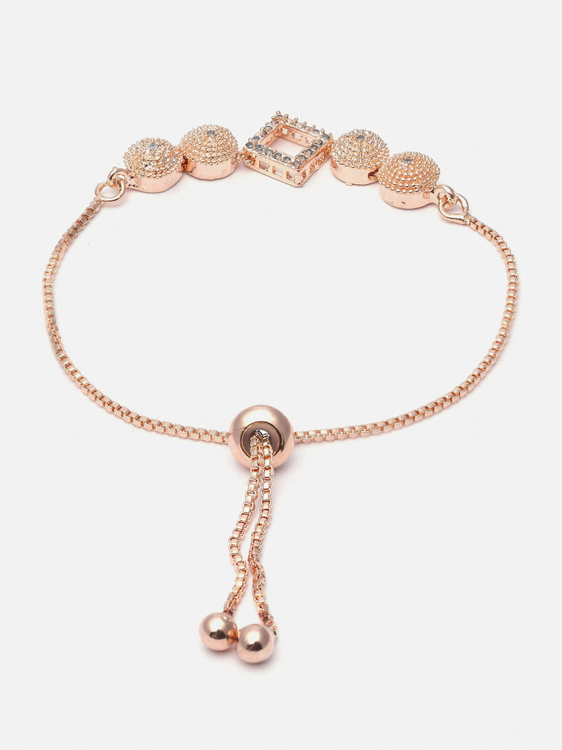 Rose Gold-Plated White American Diamond Studded Square Shaped Link Bracelet