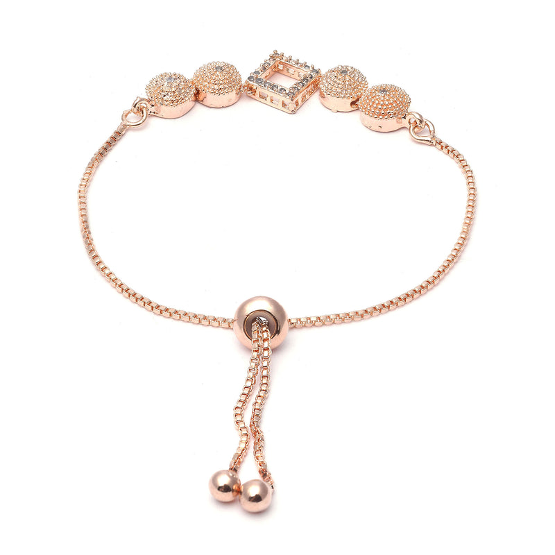 Rose Gold-Plated Square Shaped White American Diamond Studded Link Bracelet