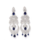 Navy Blue & White Rhodium-Plated with Silver-Tone American Diamond Chandelier Earrings