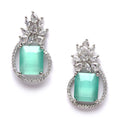 Rhodium Plated Paisley Shape AD Stone Contemporary Studs Earrings