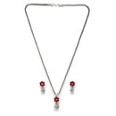 Rhodium-Plated Silver Toned Red Cubic Zirconia studded Floral Shaped Cute Pendant with Earrings