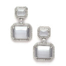 Rhodium-Plated Silver Toned Grey & White American Diamond studded Square Shaped Drop Earrings