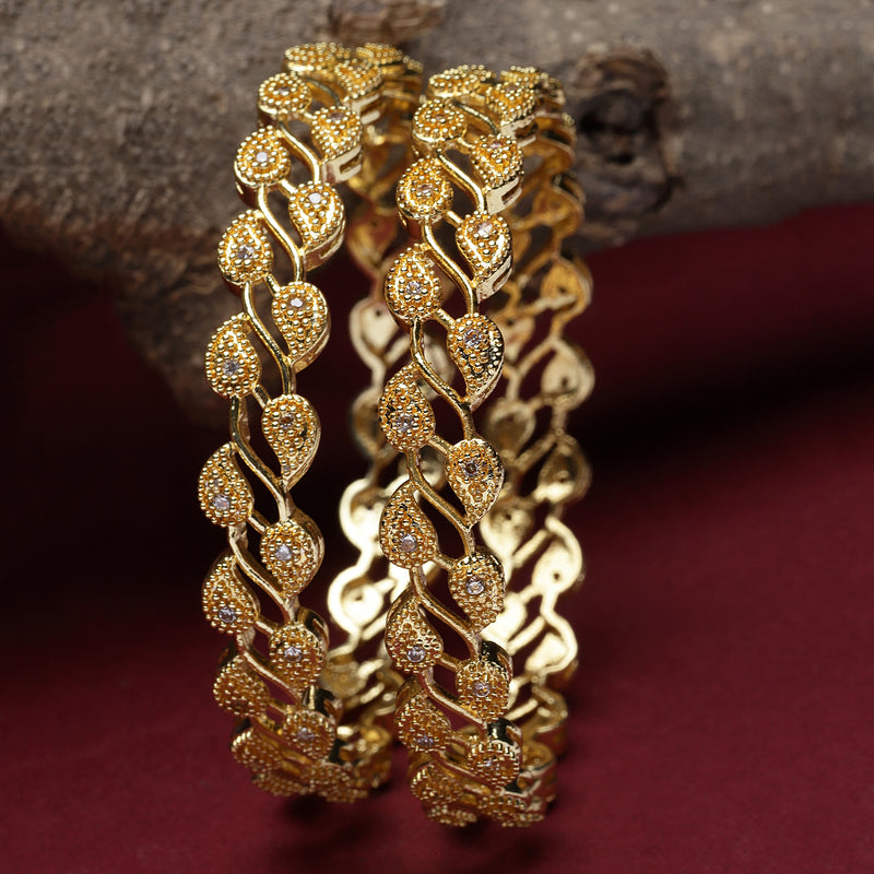 Golden Plated White American Diamond Studded Handcrafted Bangles Set of 2