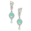 Rhodium-Plated Sea Green & White American Diamond studded Handcrafted Teardrop Drop Earrings