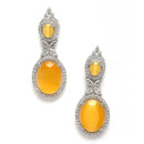 Rhodium-Plated Silver Toned Pink & White American Diamond studded Oval Shaped Drop Earrings