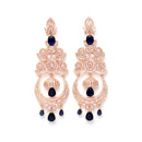 Navy Blue American Diamond with Rose Gold-Plated Contemporary Chandbalis Earrings