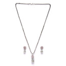 Rhodium-Plated Silver Toned Pink Cubic Zirconia studded Floral Shaped Cute Pendant with Earrings