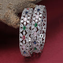 Rhodium-Plated Multi-Colour American Diamond Studded Handcrafted Bangles Set of 2