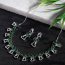 Rhodium-Plated Green American Diamonds Studded Cordate Necklace & Earrings Jewellery Set