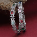 Rhodium-Plated Multi-Colour Square Shape American Diamond Studded Handcrafted Bangles Set of 2