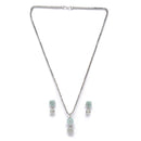 Rhodium-Plated Silver Toned Sea Green Cubic Zirconia studded Floral Shaped Cute Pendant with Earrings