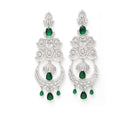 Green & White Rhodium-Plated with Silver-Tone American Diamond Chandelier Earrings