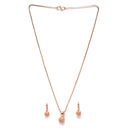 Rose Gold-Plated White Cubic Zirconia studded Round Shaped Pendant with Earrings
