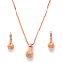 Rose Gold-Plated White Cubic Zirconia studded Round Shaped Pendant with Earrings