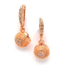 Rose Gold-Plated White Cubic Zirconia studded Round Shaped Pendant with Earrings