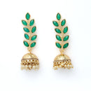 Green Antique Leaf Shaped Gold-Plated Jhumka Earrings