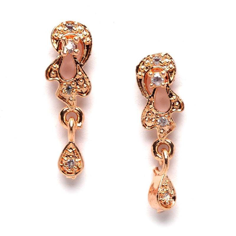 Rose Gold-Plated White American Diamond Studded & Black Beads Beaded Mangalsutra with Earrings