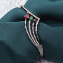 Rose Gold-Plated Black Toned  Teardrop Shaped Multi-Colour American Diamond Studded Bracelet