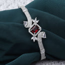 Rhodium-Plated Silver Toned Square Shaped Ruby Red American Diamond Studded Bracelet