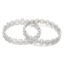 Rhodium-Plated Silver Toned White Floral American Diamond studded Bangles Jewellery Set (Set Of 2)