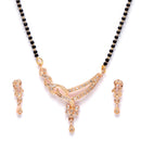 Rose Gold-Plated White American Diamond Studded & Black Beads Beaded Mangalsutra with Earrings