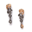 Rose Gold-Plated Gunmetal Toned White American Diamond Studded & Black Beads Beaded Mangalsutra with Earrings